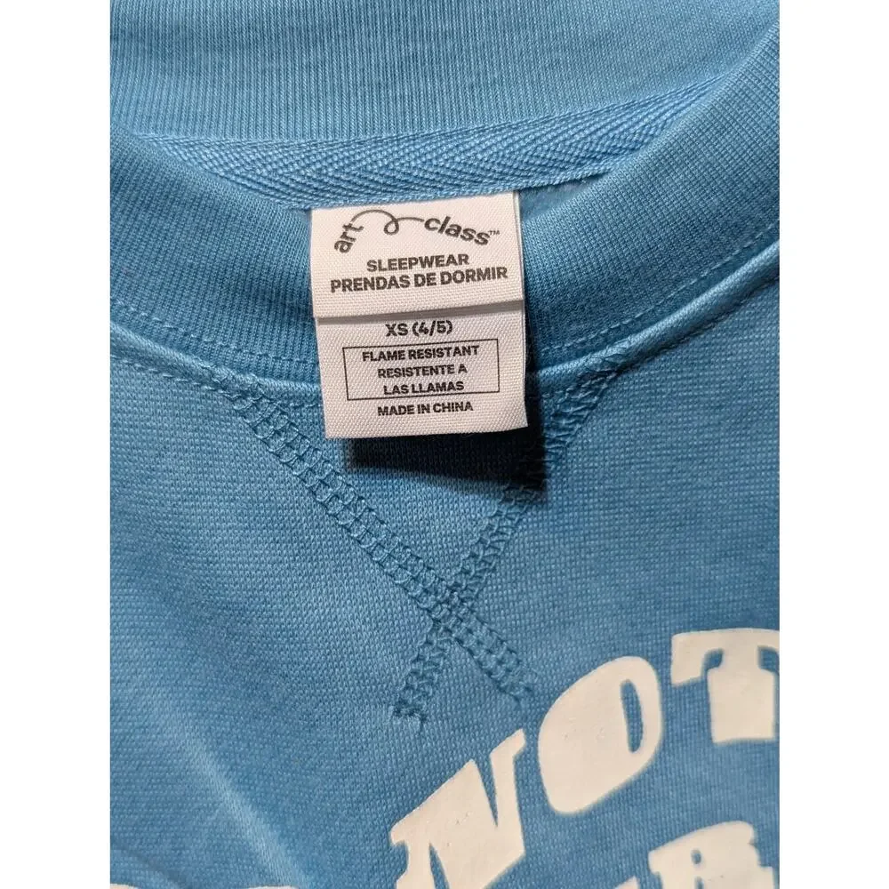 Art Class Pajama Set Youth XS 4/5 Blue‎ Long Sleeve Do Not Disturb Fuzzy Shorts